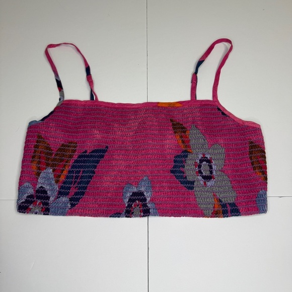 Free People Lucia Printed Smocked Crop Top Pink Floral Boho Summer M - Picture 1 of 7